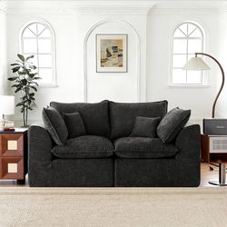 71" Small Sectional Sofa, Cloud-Soft Modular Loveseat Couch, Black No Assembly