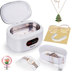 Ultrasonic Jewelry Cleaning Machine (22.3oz/660ml) with Glasses Ring Silver Glasses Teeth Fixer Professional Sound Wave Cleaning, 5-Speed Digital Time