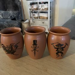3  Terra Cotta Tequila Flower Pots Bar Cups Or Decorative Pots 
