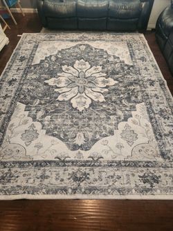 9x12 Area Rug – Machine Washable, Non-Slip, Vintage Persian Medallion, Navy/Cream – NEW