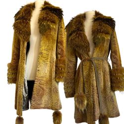 Rare Vintage Full Fur Trench Coat Belted Coat Penny Lane Coat 