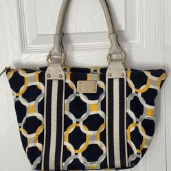 Michael Kors Geometric Leather and Canvas Satchel Tote 