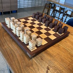 Handmade Large Modernist Cedar Chess Set 