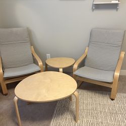 IKEA Poang Chairs, Coffee Table, Side Table