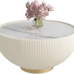 Modern Round Coffee Table With Ribbed Base 
