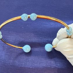 SKY Blue Stackable, Adjustable Accent Bangle, 18K Plated & Hand Enameled