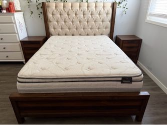 Queen Bed Frame, Two Nightstands, Mattress and Boxspring Included