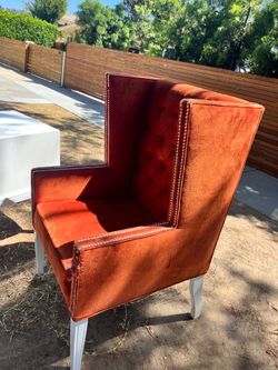 Vintage Orange velvet arm chair for study, living room,