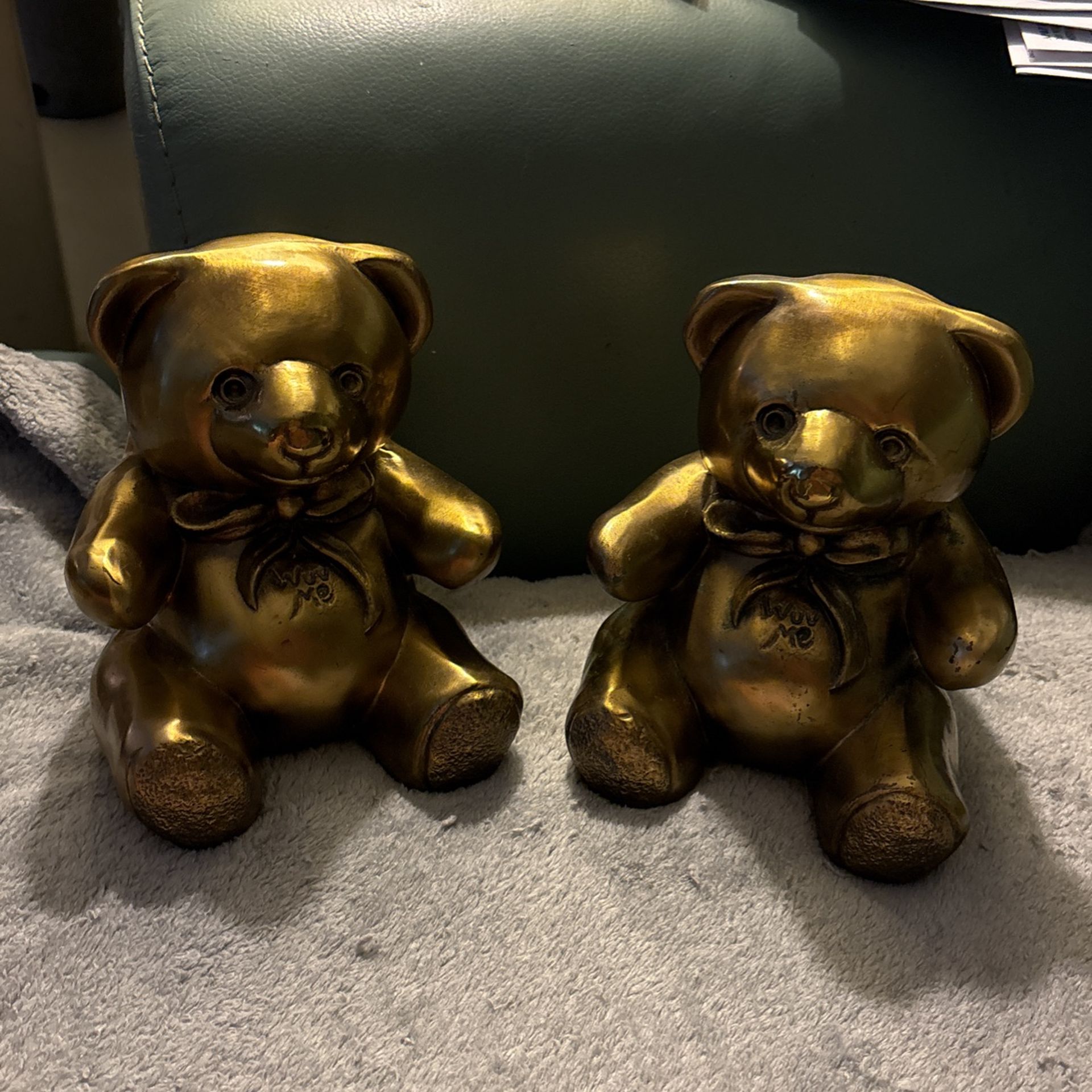 Youth Teddy Bear Book Ends Very Heavy Brass