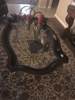 Thick glass center table solid wood hi end
