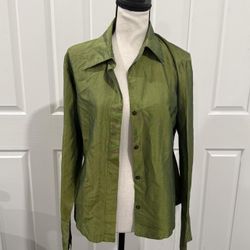 Good Condition | S Olive Green Silk Button up Blouse