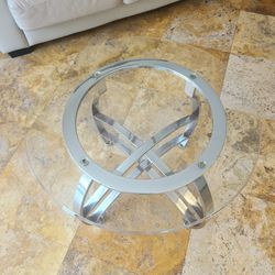 Glass And Steel End Table