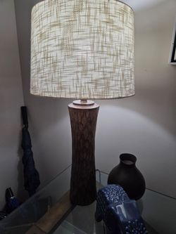 Faux wood lamp with shade