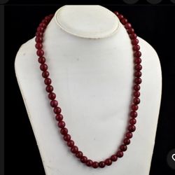 NEW Red Ruby Beaded 243 ct Necklace, 19"