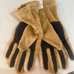 Tan Faux Fur Winter Gloves with Black Panels