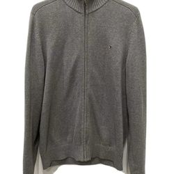 Tommy Hilfiger Mens Zip Up Gray Cardigan Sweater Size Large