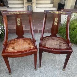 Vintage Cane Empire Dining Chairs With Bronze Orantes