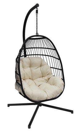 Black & Beige Outdoor Rope Basket Swing Chair