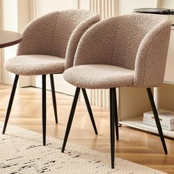 Set of 4 Dining Chairs - Sherpa Kitchen Chairs with Black Metal Leg for Kitchen, Bedroom, Living Room - Modern Brown Dining Chairs Set of 4