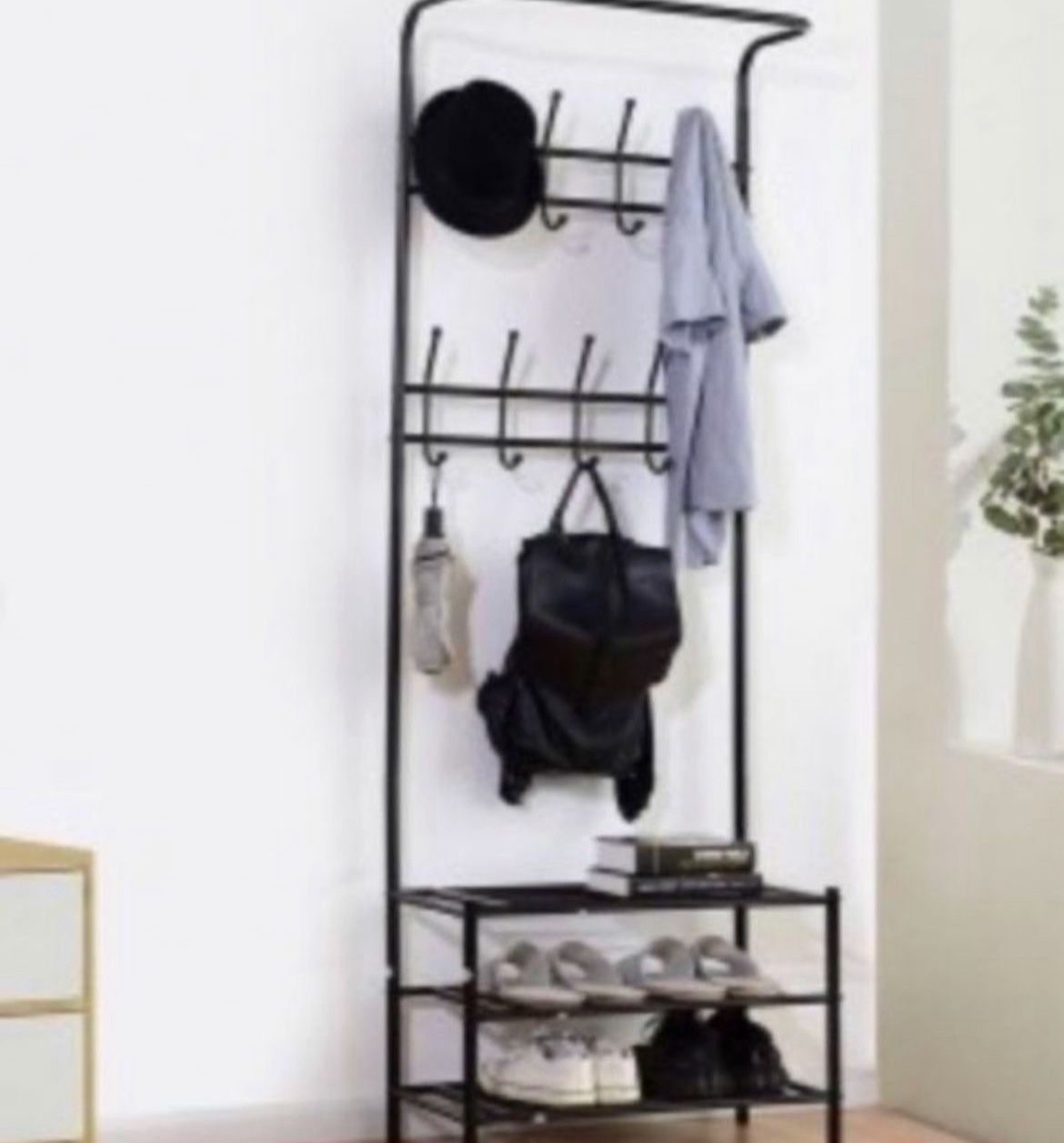 Metal Entryway Coat Hat Shoes Rack 18 Hooks Garment Rack Description Combined with creative design and high quality, this entry organizer is a brilli