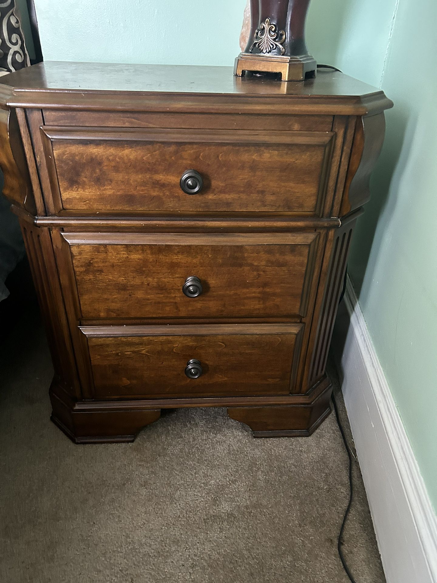 Wooden Nightstand With Lamp