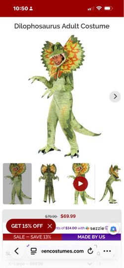 Large unisex dilophosaurus adult Halloween costume