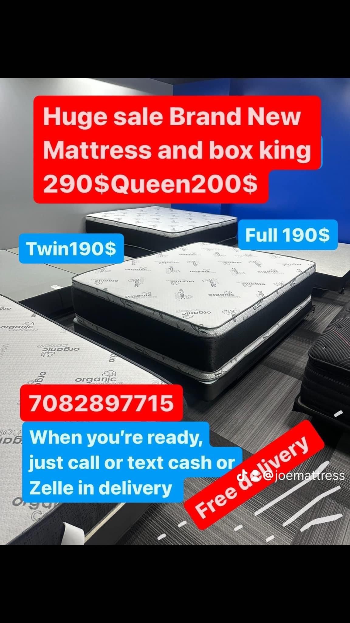 Huge sale for Mattress And Box Twin size mattress and box 150.$ full 190$ Queen 200$ king 290$. Mattress And Box and frame and headboard. King 580$ Qu