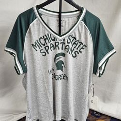 Women's Michigan State Spartans Grey WEAR by Erin Andrews Raglan Short Sleeve T-Shirt Size 2XL