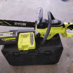 Like-New Ryobi 40v hp brushless 18 inch cordless battery powered chainsaw kit 6.0 ah battery & rapid charger included
