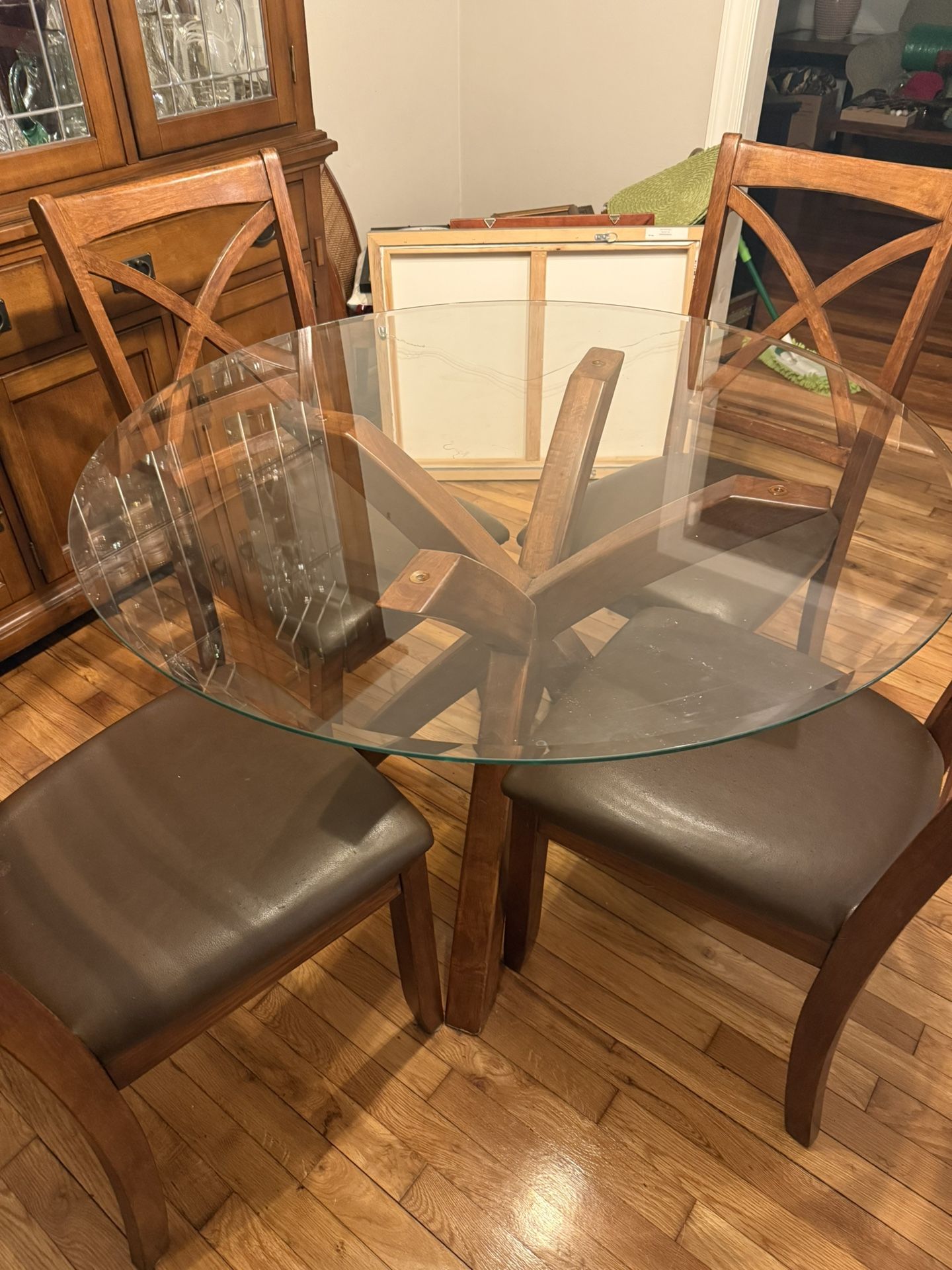 Glass and Solid Wood Dining Table For Four