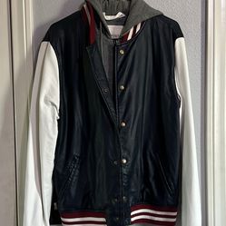 Aeropostale leather jacket men red white and blue