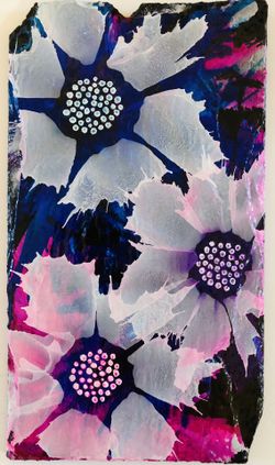 Hand Painted Floral Slate Ready to Hang Artwork