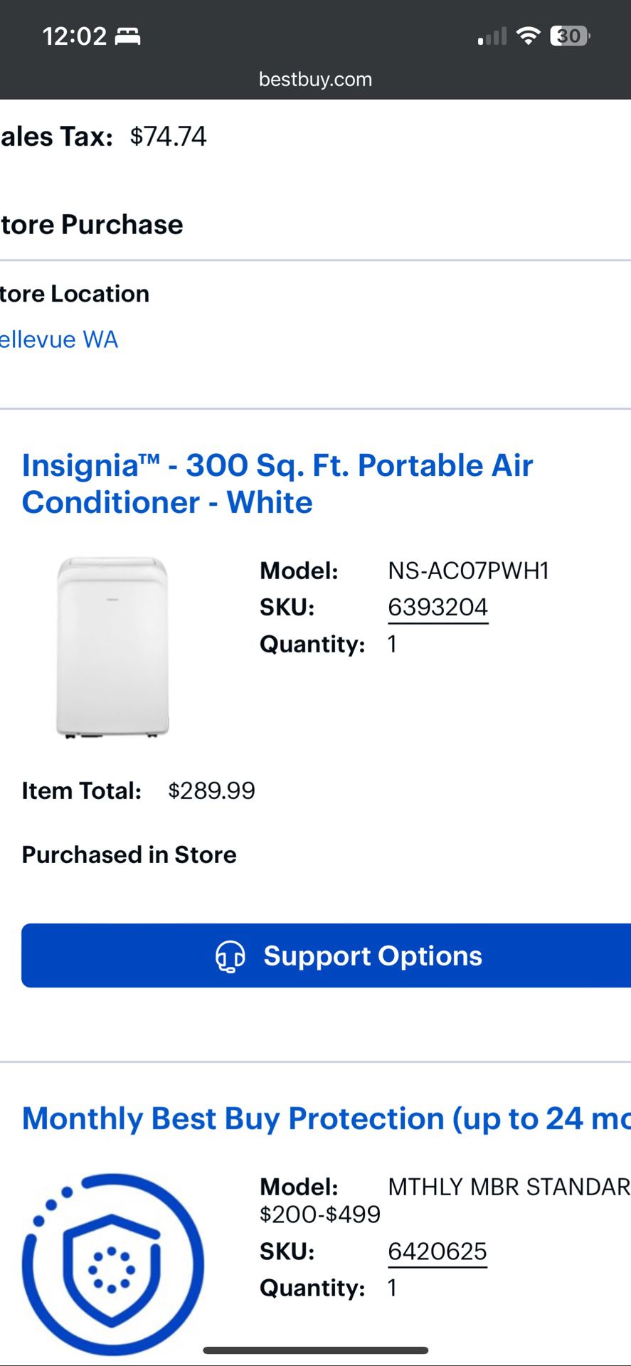Insignia 300 Sq Ft Portable Air Conditioner 7K BTU