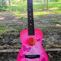 30" Beginners Pink Butterfly Guitar