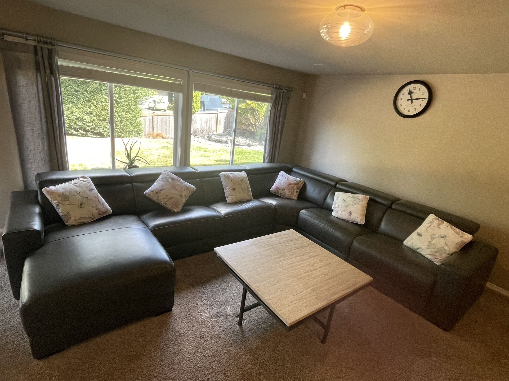 Nevio 6-pc Natuzzi Genuine Leather Sectional Sofa with Chaise, 1 Power Recliner and Articulating Headrests