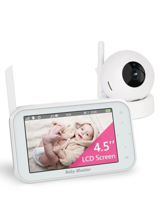Baby Monitor with Camera and Audio, 4.5 Inch Video Baby Monitor with Remote Control Pan&Tilt &Zoom Camera, Two-Way Talk, Night Vision, VOX Mode, Tempe