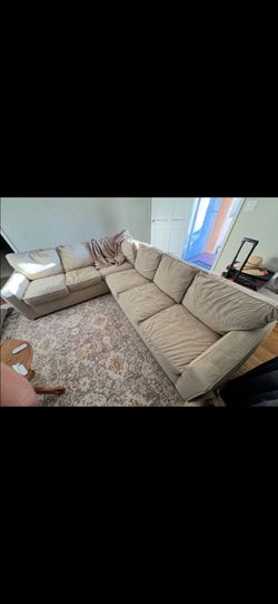 Beige Fabric L-Shaped Sectional Sofa