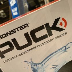 Bluetooth Portable WATERPROOF Speaker Monster Puck. Speakerphone- synch 2 speakers- NEW