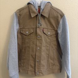 Levi’s Relaxed Fit Hoodie Denim Jacket Men’s M Brown And Gray Button Trucker Coat