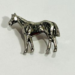 Horse Lapel Hat Jacket Pin Button Silver Color Metal 1.25” L