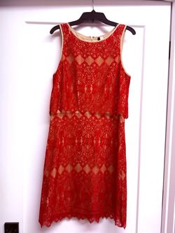 Red Lace Overlay Sleeveless Dress
