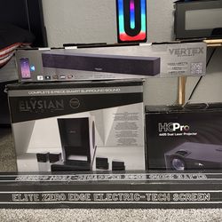 Surround sound with projector and electric tech screen