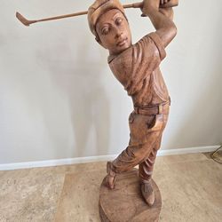 Hand-carved Balinese Golfer Sculpture-46" Tall Statement Piece