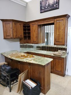 HOME BAR.. Rustic Alder Solid Wood Cabinets (ALL WOOD)