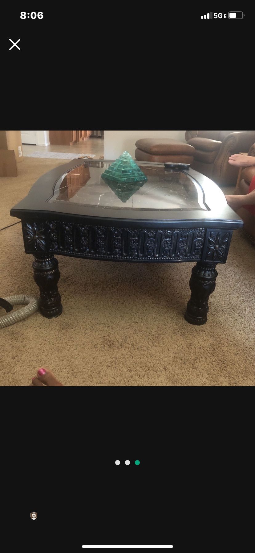 Black Coffee Table With Inlay Marble 