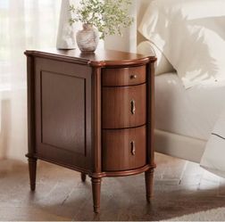 STO'SENSE Nightstand w/Charging Station & 3 Drawers, Pre-Assembled, Vintage Side Table w/Antique-Finished Pulls, Rustic Wood Finish, Narrow End Table 