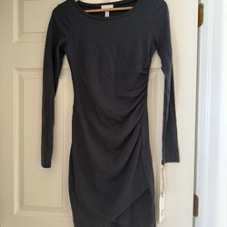 BRAND NEW WITH TAG Leith Long Sleeve Side-Ruched Bodycon Navy Dress Size XS