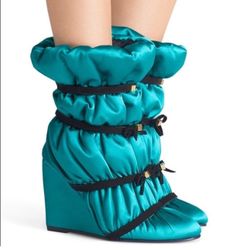 Stuart Weitzman Blue Duvet Wedge Satin Silk Boots