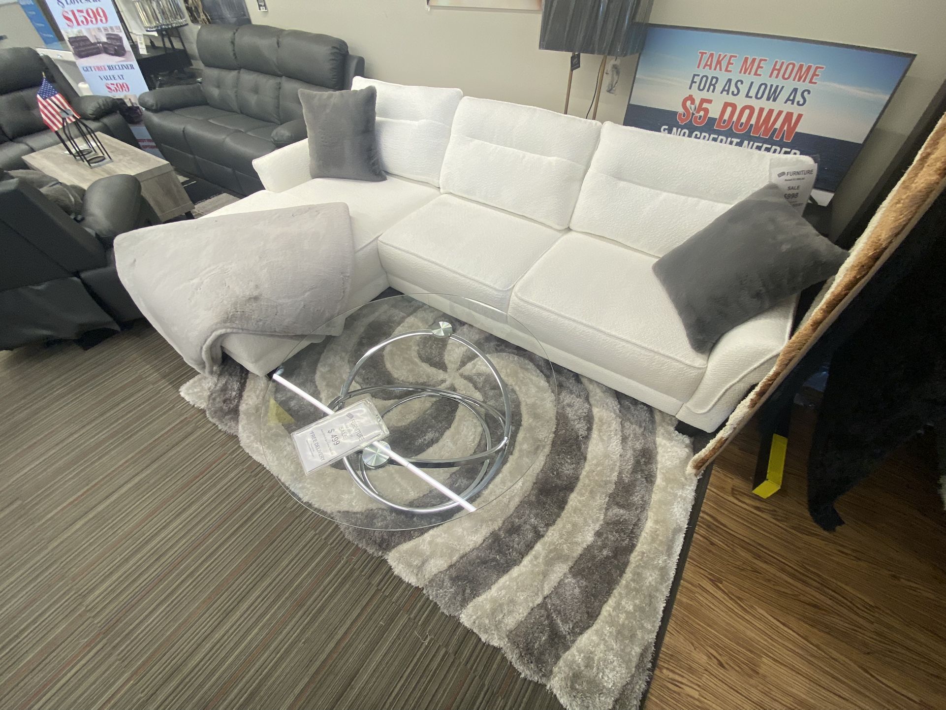 White Fabric L sectional , Brand New And Free Delivery 