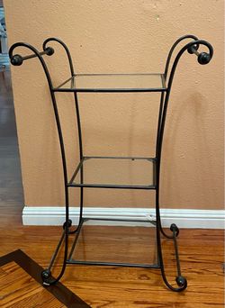 3-Tier Glass Shelf Stand – Black Metal Frame